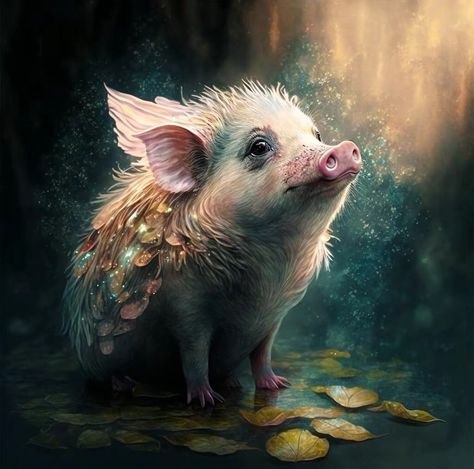 Pig Painting, Animal Caricature, Fantasy Animals, Pigs, Enchanted, Poppies, Fantasy Art, Animals, Anime