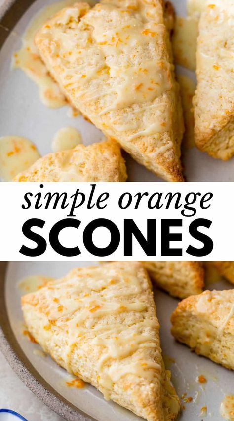 Orange Scones are tender, flakey and oh-so-delicious! Made with both orange juice and orange zest, then drizzled with a simple glaze, they pair perfectly with a cup of coffee in the morning! Easy Orange Scones Recipe, Orange Juice Bread, Orange Juice Scones, Orange Zest Scones, What To Make With Orange Juice, Orange Scone Recipe, Scones Recipe Orange, Scones Orange, Baking With Orange Juice