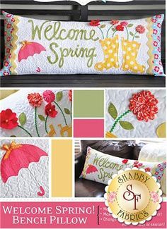 Quilting Stitch Patterns, Spring Pillow, Kimberbell Designs, Bench Pillow, Applique Pillows, Pillow Projects, Spring Pillows, Pillow Form, Bench Pillows