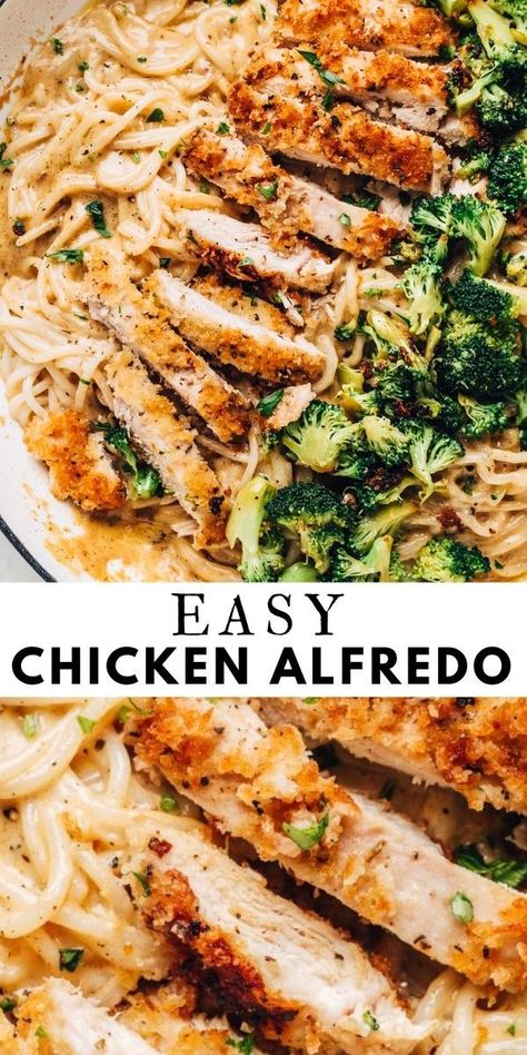 Southern Chicken Alfredo Recipe, Chicken Al Fredo Recipes, Crispy Chicken Alfredo Pasta, Chick Alfredo Recipes, Chicken Alfredo Canned Sauce, Chicken Parm With Alfredo Sauce, Stove Top Chicken Alfredo, Crispy Chicken Alfredo Recipe, Chicken Alfredo Recipe With Rotisserie Chicken