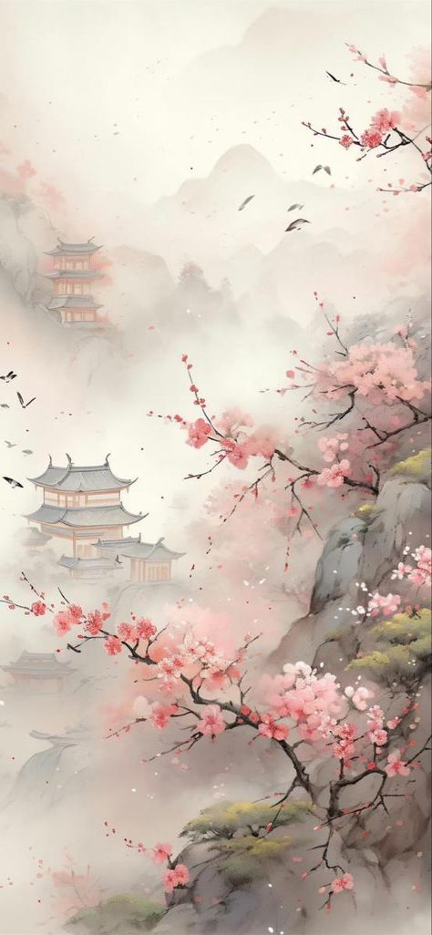 Japanese Cherry Blossom Tree Wallpaper, Japanese Cherry Blossom Wallpaper Iphone, Japanese Background Art, Chinese Phone Wallpaper, Japanese Art Minimalist, Aesthetic Wallpaper Chinese, Japanese Flower Aesthetic, Watercolor Laptop Wallpaper, Japan Background Aesthetic