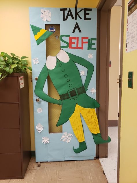 Elf Movie Bulletin Board Ideas, Elf Movie Classroom Door, Elf Movie Door Decorations Classroom, Buddy The Elf Door Decorations Classroom, Buddy The Elf Classroom Decorations, Buddy The Elf Classroom Door, Elf Hallway Decorations School, Elf Movie Themed Christmas Decor, Buddy The Elf Decorations Diy