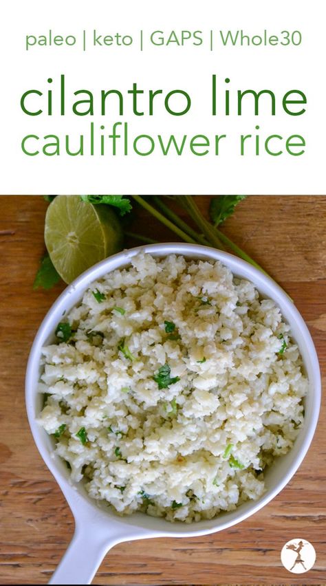 Chipotle-Style Cilantro Lime Cauli-Rice :: paleo, GAPS, Whole30 Lime Cauliflower Rice, Cauliflower Rice Recipe, Cilantro Lime Cauliflower Rice, Chipotle Bowl, Cilantro Recipes, Cauli Rice, Frozen Cauliflower Rice, Cauliflower Rice Recipes, Aip Diet