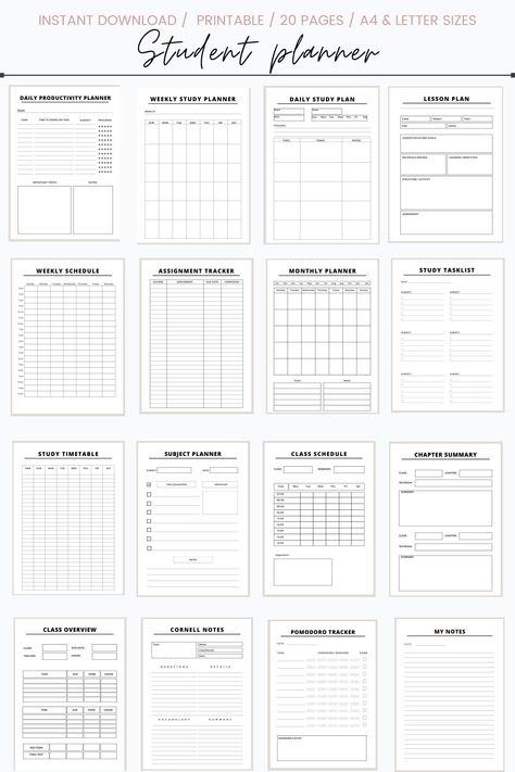 Get organized and stay on track with this printable student planner! Includes monthly, weekly, and daily planning pages, as well as graph paper for note-taking. Perfect for students of all Study Guide Template, Daily Routine Planner, Study Planner Printable, Student Planner Printable, Goal Setting Template, Print Planner, Routine Planner, Academic Planner, College Planner