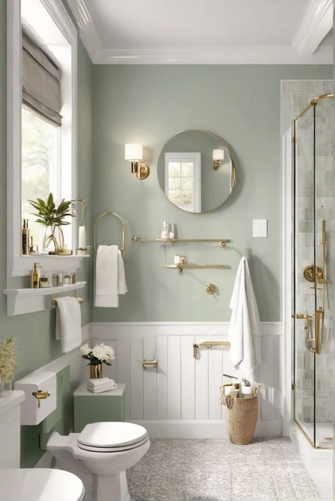 bathroom paint color ideas, small bathroom decor, home renovation, interior design inspiration Light Green Bathrooms, Small Bathroom Paint Colors, Bathroom Cabinet Colors, Bathroom Wall Colors, Best Bathroom Colors, Small Bathroom Paint, Small Bathroom Inspiration, Small Bathroom Colors, Paint Color Ideas