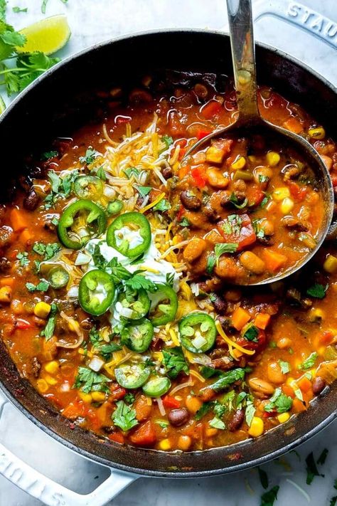 The BEST Vegetarian Chili Recipe | foodiecrush.com Chili Recipe Veggie, Veggie Chili Recipe Instant Pot, Chili Without Meat Recipe, Vegetarian Skillet Chili, Instant Pot Veggie Chili, Whole Food Chili Recipe, Best Veggie Chili Recipe, Vegetarian Chilli Recipes Slow Cooker, Vegetarian Chili Stovetop