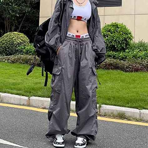 Women's Hip Hop Street Casual Pants Women's Pocket Overalls Y2K Parachute Pants Black Pants Women, Hippie Streetwear, Oversized Overalls, Celana Kargo, Y2k Cargo Pants, Streetwear Cargo Pants, Pocket Sweatpants, Baggy Sweatpants, Casual Cargo Pants