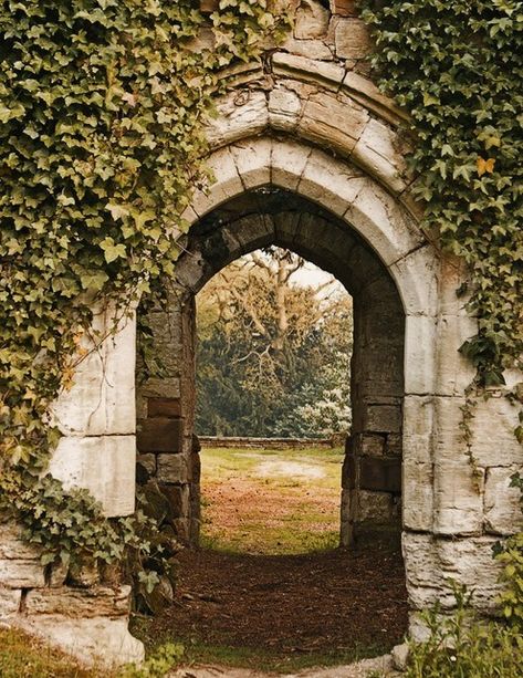 Fantasy Archway, Background Practice, Outdoor Murals, Door Ways, Stone Archway, Castle Painting, Covered Walkway, Castle Aesthetic, Cottage Aesthetic