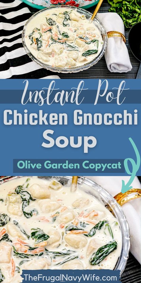 Instant Pot Copycat Recipes, Garden Dinner Recipes, Instant Pot Gnocchi Soup, Soup Chicken Gnocchi, Chicken Gnocchi Soup Instant Pot, Instant Pot Olive Garden Chicken, Instant Pot Chicken Gnocchi, Instant Pot Chicken Gnocchi Soup, Olive Garden Gnocchi Soup