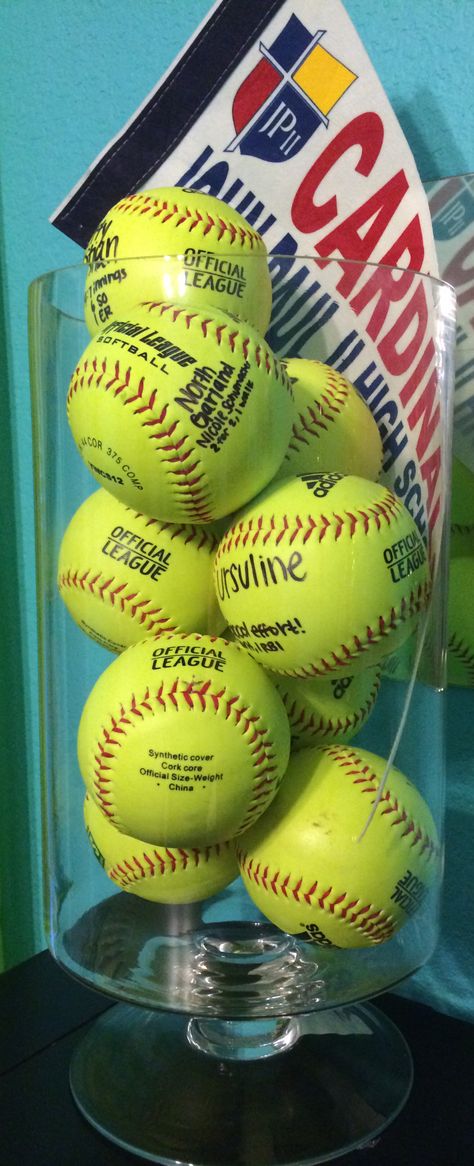 Softball game ball display diy Softball Shelf Display, Game Ball Display, Softball Homerun Ball Display, Softball Homerun, Softball Frames Diy, Lamps Softball, First Game Softball Gifts, Ball Display, Softball