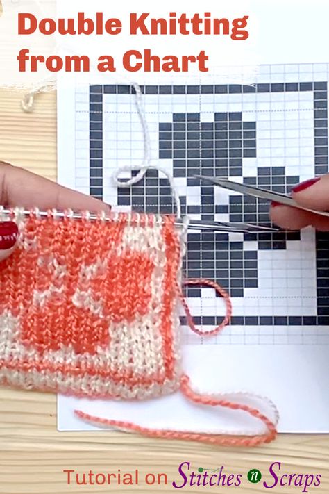 You know how to knit, but do you know how to double knit? Double knitting is a versatile technique that creates two layers of fabric at the same time. Learn how to create reversible, colorwork designs by double knitting from a chart!      #tutorial #knitting #knit #doubleknitting #chart #colorwork #stitchesnscraps #howtoknit #reversible How To Double Knit Tutorials, How To Double Knit, Double Knitting Patterns Free, Colorwork Knitting Charts, Double Knitting Charts, Double Knitting Tutorial, Knitting Colorwork, Colorwork Knitting Patterns, Tutorial Knitting