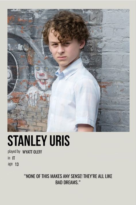 Stanley From It, Stanley Uris Wallpaper, It Stanley, Nirvana Funny, Stanley Uris, American Horror Story Characters, Es Pennywise, Movie Character Posters, Wyatt Oleff