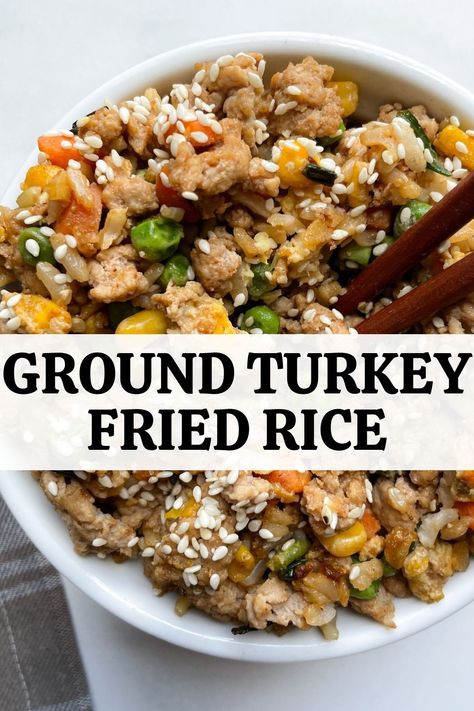 Ground Turkey Fried Rice Ground Turkey Fried Rice Healthy, Fried Rice With Ground Turkey, Ground Turkey Brown Rice Recipes, Brown Rice And Ground Turkey Recipes, Ground Turkey Fried Rice Recipes, Turkey Fried Rice Recipe, Ground Turkey And Rice Recipes Healthy, Fried Rice With Brown Rice, Ground Turkey Instant Pot