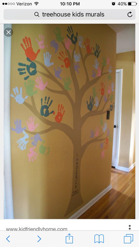 Hand Print Family, Handprint Family Tree, Home Daycare Ideas, Make A Family Tree, Sunday School Rooms, Daycare Room, Tree Display, Church Nursery, Tree Mural