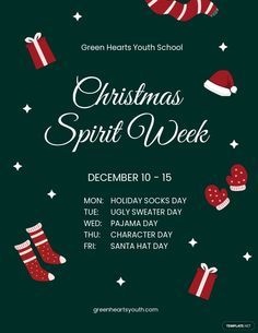 Office Christmas Spirit Week Ideas, Winter Spirit Week Ideas, Christmas Spirit Week Ideas For Work, Halloween Spirit Week Ideas, Christmas Spirit Week, Spirit Week Flyer, Holiday Spirit Week, Spirit Week Ideas, Spirit Weeks