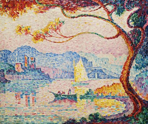 https://flic.kr/p/Jrsb6K | Paul Signac - Antibes, Petit Port de Bacon [1917] | Throughout his career, Signac’s enduring passion was the depiction of water and the visual drama of water-borne activity. The pointillist style he employed with great élan was perfectly suited to the ever-changing colours and light conditions found on the Mediterranean coast. In Antibes, Petit Port de Bacon the rapid application of impasto touches of paint beautifully depicts the dappling surface of the harbour and th Georges Seurat Paintings, George Seurat, Corpus Museum, Paul Signac, Favorite Paintings, Georges Seurat, Camille Pissarro, Fauvism, Hur Man Målar