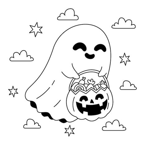 Free vector hand drawn ghost outline ill... | Free Vector #Freepik #freevector #halloween #full-moon #ghost #night-light Ghost Outline, Drawing Outlines, Moon Halloween, Trio Halloween Costumes, Halloween Coloring Book, Outline Illustration, Night Moon, Printable Coloring Book, Halloween Drawings