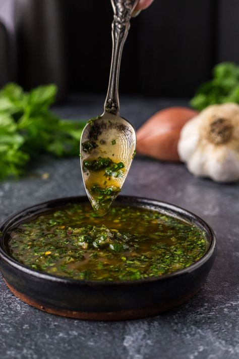 This vibrant and fresh homemade chimichurri is packed with herbaceous flavor and comes together in under 5 minutes with a quick blitz! Best Chimmi Churri Sauce Recipe, Brazilian Chimichurri Sauce, Holiday Chimichurri, Chimmi Churri Sauce, Chimmi Churri, Pineapple Dream Dessert, Heritage Recipes, Crockpot Mac And Cheese, Chimichurri Recipe