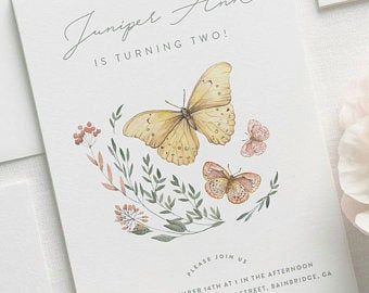 Butterfly Party Invitations, Butterfly Invitations, Butterfly Birthday Party, Watercolor Birthday, Butterfly Party, Butterfly Birthday, Print Ideas, Floral Butterfly