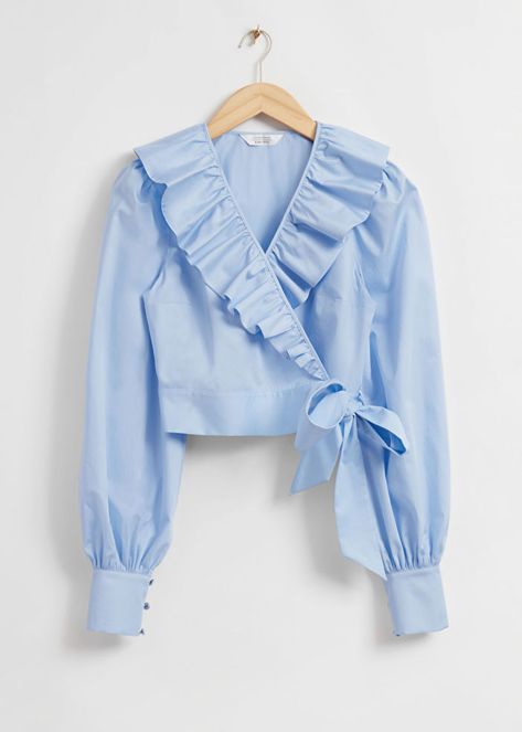 Nymphaea Lotus, March Outfits, Puff Blouse, Light Blue Blouse, Woman Blouse, Casual Blazer Women, Party Blouse, Thrift Flip, Ruffled Neckline