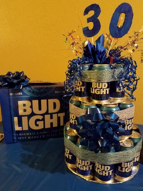 Bud Light Cakes For Men, Bud Light Party Theme, Budlight Party Ideas, Budlight Cakes For Men, Beer Cake Ideas For Men, Bud Light Beer Cake, Budlight Beer Cake, Bud Light Birthday, Beer Cakes For Men