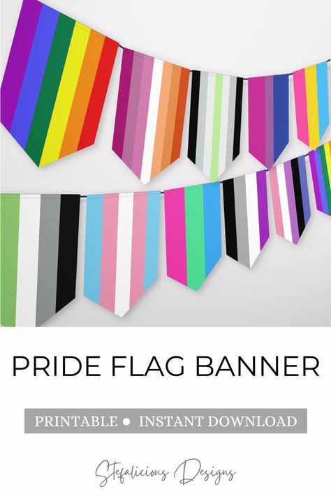 Celebrate LGBTQ+ Pride with this pride flag banner! The perfect touch for pride month or a pride party. #banner #partybanner #pride #prideparty #prideflag #lgbt #lgbtq #gay #lesbian #transgender #trans #bisexual #pansexual #nonbinary #non-binary #queer #asexual #pridemonth #pridedecor #partydecor #partysupplies #customparty #diyparty #instantdownload #digitaldownload #printable #etsy #womanownedbusiness #printableparty #party Pride Party Ideas, Pride Crafts, Coming Out Party, Pride Party, Gay Pride Month, Pride Day, Printable Banner, Party Inspo, Flag Banner