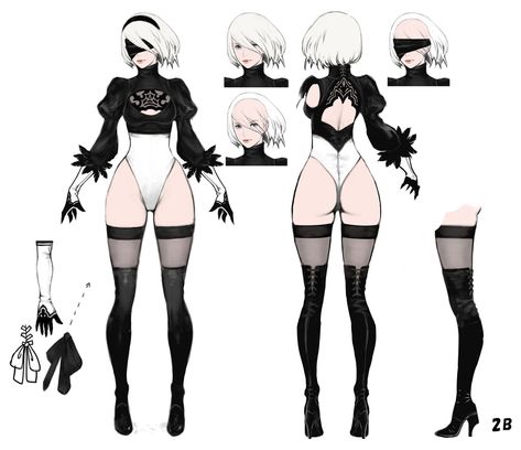 2b Nier Autómata, Concept Art Gallery, Character Model Sheet, Model Sheet, 캐릭터 드로잉, Nier Automata, Poses References, Character Modeling, Female Character Design