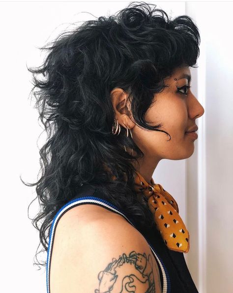 Curly Hair Mullet Shaved Sides, Alternative Haircuts For Women, Alternative Curly Haircut, Mullet With Braids, Long Curly Undercut, 80s Mullet Women, Hobbit Haircut, Elf Haircut, Flamboyant Natural Hair