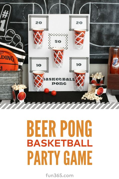 Celebrate March Madness with a game of friendly beer pong basketball. Make your own DIY party game by following step-by-step instructions from Mariah of Giggles Galore. Here's how she did it. #partygame #marchmadness #party Kegger Party Ideas, Battleshots Diy Drinking Game, Golf Pong Boards Diy, Bar Games Ideas, Beer Olympics Games Ideas Summer, Beer Pong Games, Cookout Games, Beer Olympics Party, Beer Olympics Games