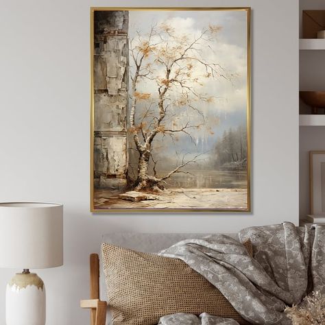 Designart "Muted Tone Oak Trees In Autumn" Tree Oak Framed Canvas Wall Art - Bed Bath & Beyond - 40778764 Trees In Autumn, Autumn Wall Art, Oak Trees, Fall Wall Art, Living Room White, Blue Living Room, Decoration Inspiration, Floater Frame, Oak Tree