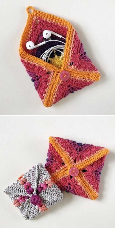 Crochet Coin Bag Free Pattern, Crocheted Pouch Free Pattern, My Saved Crochet Patterns, Eyepatch Crochet Pattern, Crochet Projects With Buttons, Crochet Patterns With Buttons, Granny Square Creations, Crochet Pouch With Button, Quick And Easy Crochet Projects For Beginners Free