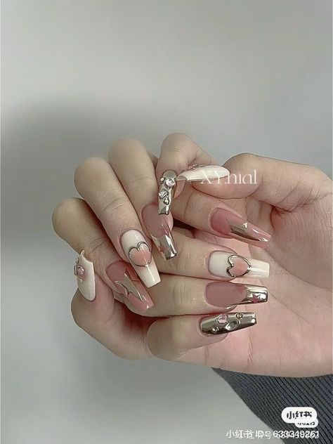 Vanessa Nails, Chinese Nails, Pink Tip Nails, Disney Acrylic Nails, Coquette Nails, Asian Nails, Spring Nail Designs, Gel Nails Diy, Grunge Nails