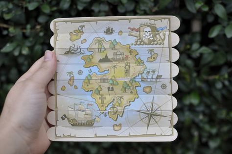 Cool paddle pop stick treasure map - foldable! Treasure Maps For Kids, البحث عن الكنز, Mystery Island, Pirate Stuff, Paddle Pop, Pirate Activities, 7 Seas, Pirate Treasure Maps, Pirate Crafts