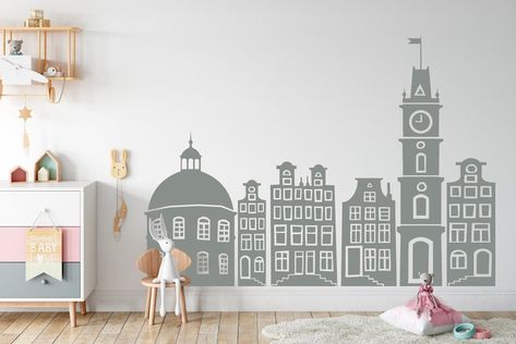 Large City Skyline Doodle Wall Decal Doodled Stickers Vinyl | Etsy Skyline Doodle, Preschool Playroom, Baby Wall Decals, Nursery Preschool, Mandala Decals, Doodle Wall, City Skyline Art, Word Wall Art, Kids Wall Decals