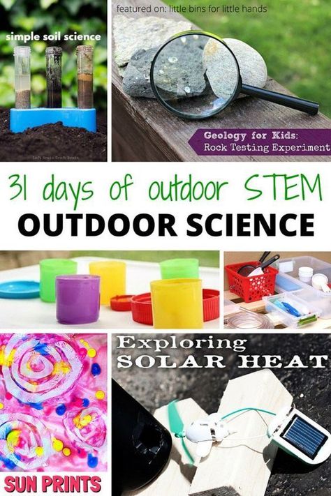 Outdoor science activities for kids summer STEM! Part of our 31 Days of Outdoor STEM series includes natural and physical sciences, chemistry, art and science, and more summer science ideas for kids! Outdoor Science Activities, Wacky Science, Science Project For Kids, Outdoor Science, Stem Club, Summer Stem, Outdoor Learning Activities, Chemistry Art, Science Camp