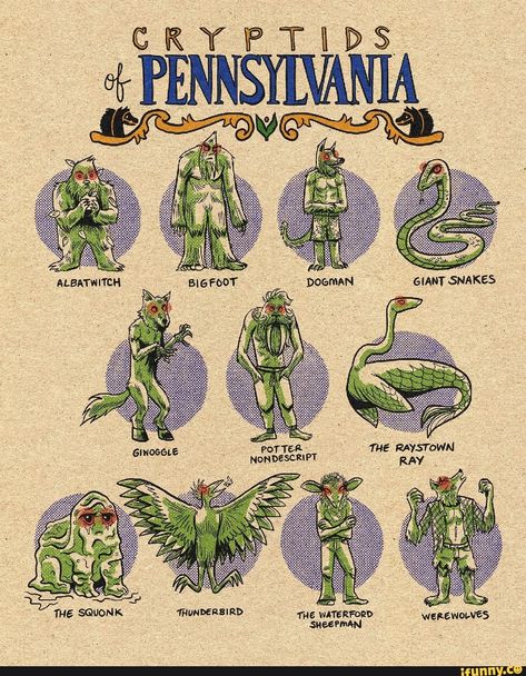 CRY PTIDS. ALBATWITCH GIANT SNAKES POTTER. NONDESCRIPT SQUONK THUNDERBIRD THE WATERFORD SHEEPMAN - iFunny Cryptids Of Montana, Cryptids Of Tennessee, Cryptids Of Each State, Cryptids Of Virginia, Cryptids Of New York, Cryptids Of California, Cryptids Of Colorado, North American Cryptids, Cryptids Of Illinois