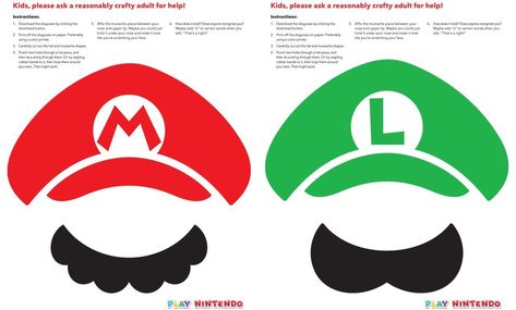 Mario and Luigi instant disguise kit - Printable hats & mustaches ... Mario And Luigi Hats, Luigi Hat, Gfcf Diet, Super Mario Hat, Super Mario Brothers Birthday, Mario Brothers Birthday Party, Mario Und Luigi, Mario Day, Mario Crafts