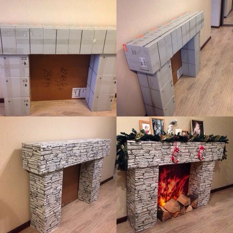 Diy Christmas Fireplace, Cardboard Fireplace, Fake Fireplace, Grinch Christmas Decorations, Money Gifts, Faux Fireplace, Stovetop Potpourri, Orange Garland, Diy Fireplace