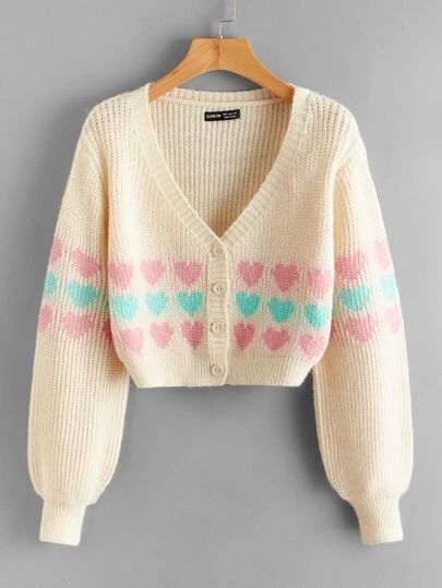 Heart Cardigan, Pattern Cardigan, Cropped Pullover, Cute Cardigans, Patterned Cardigans, Bishop Sleeve, Heart Pattern, Cute Sweaters, Crochet Cardigan