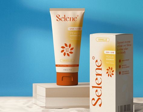 Brand identity, Packagings • Selene, sunscreen brand Sunscreen Packaging Ideas, Cosmetic Product Packaging, Sunscreen Package Design, Sunscreen Label Design, Suncream Packaging, Sunblock Packaging, Sunscreen Branding, Sunscreen Packaging Design, Sunscreen Design