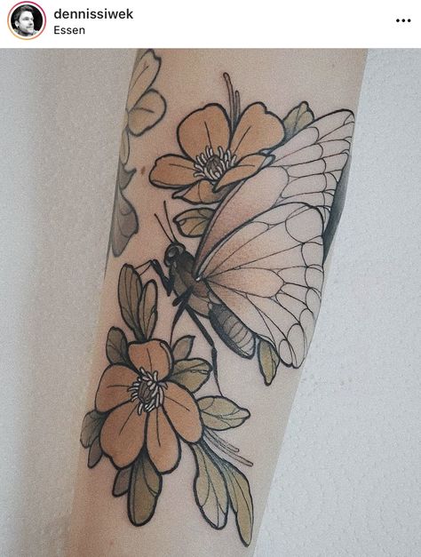 Traditional Butterfly Tattoo, Art Nouveau Tattoo, Nouveau Tattoo, Bug Tattoo, Owl Tattoo Design, Tattoo Apprentice, Painting Tattoo, Nature Tattoos, Neo Traditional