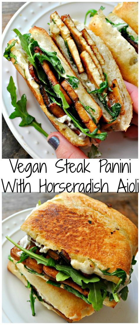 Steak Panini, Horseradish Aioli, Seared Salmon Recipes, Vegan Sandwich Recipes, Vegan Steak, Fantastic Recipes, Marinated Tofu, Desserts Vegan, Vegan Burgers