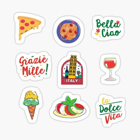 Italy Sticker Pack. • Millions of unique designs by independent artists. Find your thing. Italy Stickers Printable, Italian Stickers, Italy Clipart, Italy Journal, Italian Bbq, Travel Stickers Printable, Italy Stickers, Italian Drawings, University Stickers