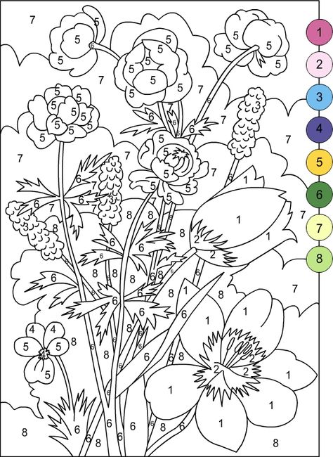 Nicole's Free Coloring Pages: COLOR BY NUMBERS * FLOWERS coloring page Printables For Adults, Adult Color By Number, Number Printables, Pola Topi, Color By Number Printable, Adult Colouring Pages, Color By Numbers, Color By Number, Flower Coloring Pages