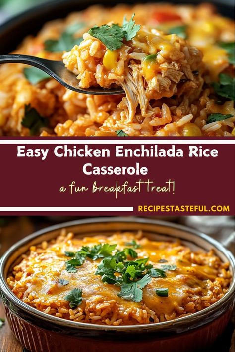 This Easy Chicken Enchilada Rice Casserole is a flavorful, one-pan dish packed with tender chicken, zesty enchilada sauce, rice, and melted cheese. Perfect for busy weeknights, this comforting casserole is a crowd-pleasing meal that's both simple to make and full of bold, savory flavors. Chicken Enchiladas Rice Casserole, White Chicken Enchilada Casserole, Chicken Enchilada Rice Casserole, Chicken Enchiladas With White Sauce, Enchilada Rice Casserole, Chicken Enchilada Rice, Cheese Enchilada Casserole, White Sauce Enchiladas, Orange Ginger Chicken