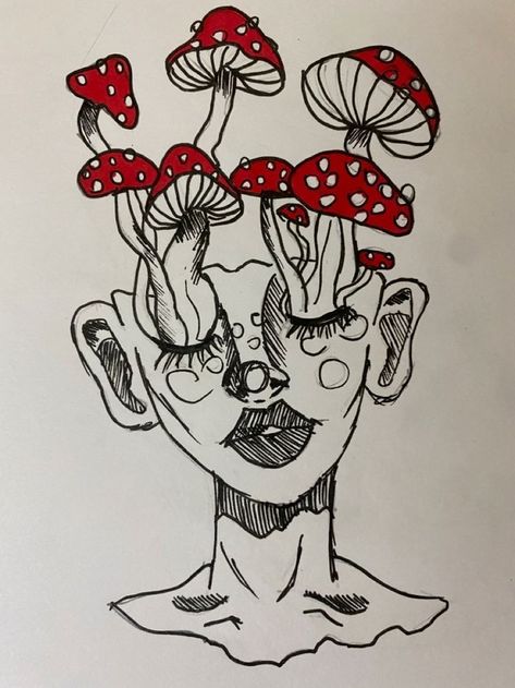 2 Mushrooms Drawing, Drawings With Mushrooms, Trippy Mushrooms Drawing, Dibujo Hippie Vintage, Mashrom Drawing Ideas, Mushroom Drawings Easy, Mushroom Body Drawing, Aesthetic Mushroom Drawing, Mushroom Person Drawing