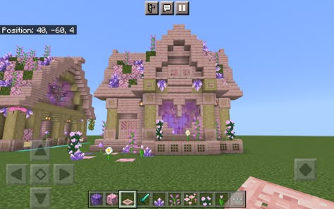 Cute Girly Minecraft Builds, Pink Aesthetic Minecraft Builds, Heart Window Minecraft, Pink And Purple Minecraft House, Cherry Blossom Castle Minecraft, Purple Minecraft House, Pink Castle Minecraft, Whimsical Minecraft House, Cute Pink Minecraft House