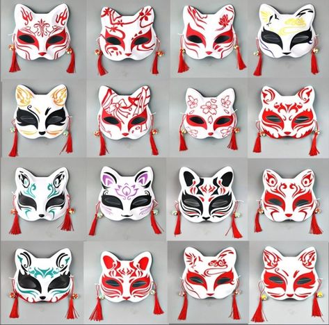 Kitsune Mask Design Ideas, Kitsune Types, Kabuki Mask Design Female, Japanese Mask Design, Kitsune Mask Design, Fox Mask Design, Japanese Fox Mask, Art Competition Ideas, Brown Hairstyles