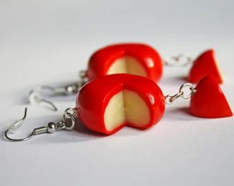 Edam Cheese, Cheese Slice, Polymer Clay Food, Earrings Food, Cream Earrings, French Wire Earrings, Miniature Food Jewelry, Kawaii Earrings, Food Earrings