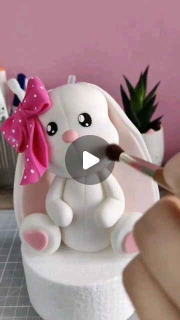 Journey Cake, Bunny Cake Topper, Cake Decorating Courses, Bunny Cake, Fondant Decorations, Fondant Figures, Sugar Paste, Custom Cake Toppers, Cute Bunny